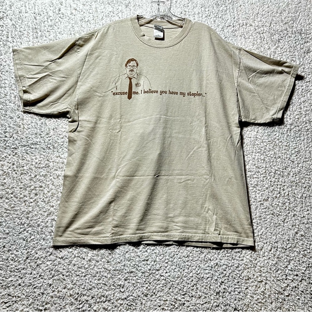 Office Space Vintage Mens 2XL Tan T-shirt Milton You Have My Stapler Gildan Tee